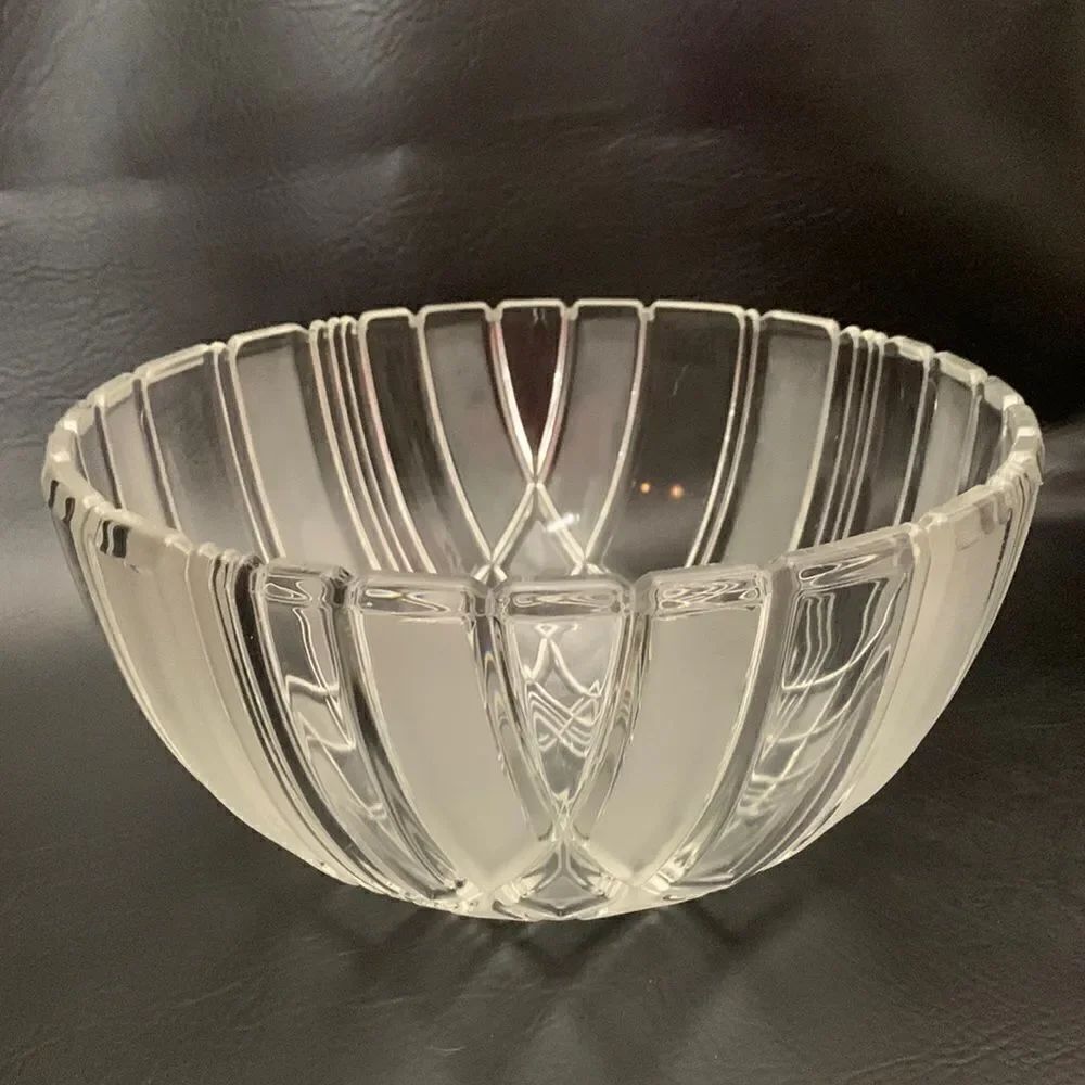 Clear Frosted Glass Heavy Serving Bowl Cut Glass Diamond Square Rectangle 4 Qt